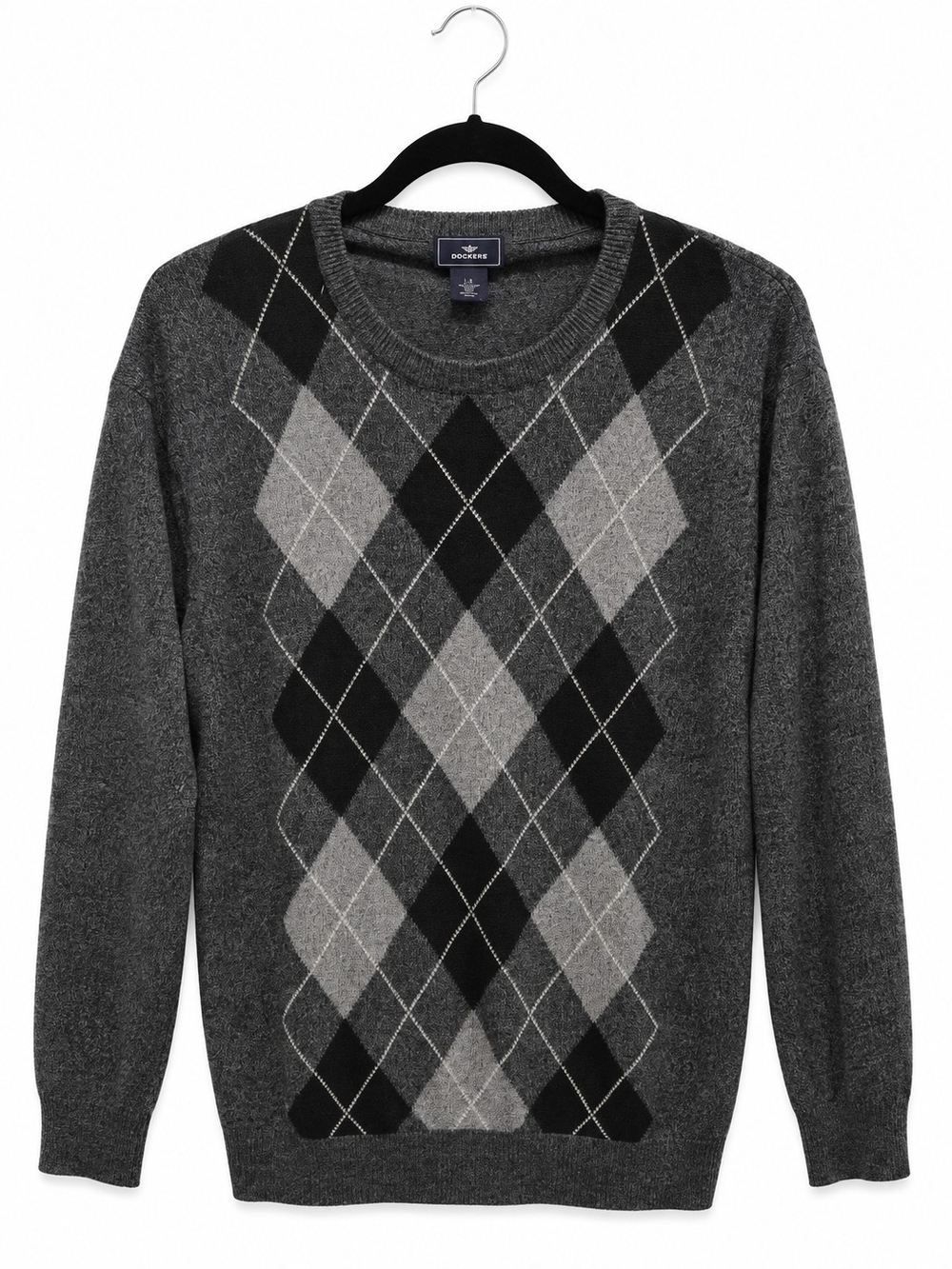 Dockers Men’s Argyle Crewneck Sweater Gray Black Size Large